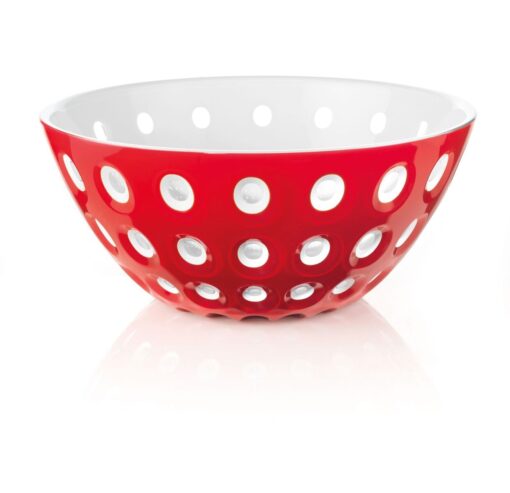 Bowl color blanco por dentro y rojo por fuera con circulos blancos