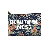 Cosmetiquera grande de zipper "beautiful mess" diseño floral en fondo azul