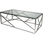 Mesa de centro de estructura metalica color plateado con top de vidrio dimensiones 47.25x23.5x15.75