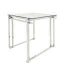 Mesa lateral metal plateado top vidrio 24"