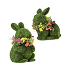 Conejo decorativo parado en dos patitas de musgo color verde con collar de flores 9"