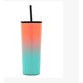 Vaso clasico con pajilla anaranjado con celeste  24 oz