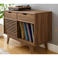 Mesa auxiliar en madera acabado nogal con dos gavetas medidas 36.5"x17.5"x27.5"