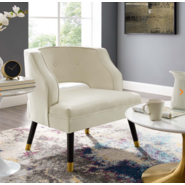 Sillon individual tapizado en terciopelo color marfil con patas de madera con detalles dorados medidas 27.5"x28"x28.5
