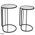 Set 2 mesitas redondas top espejo estructura metal negro 23/25" alto