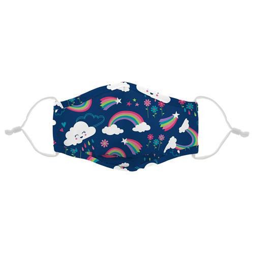Mascarilla para niña con diseño de arcoiris fondo azul marino