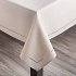 Mantel para mesa de lino redondo 70" color crema con diseno de cortes en la orilla