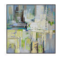 Pintura abstracta de oleo en tono verde y gris de 51 x 51"