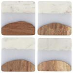 Set de 4 portavasos de madera  marmol y resina  cuadrado