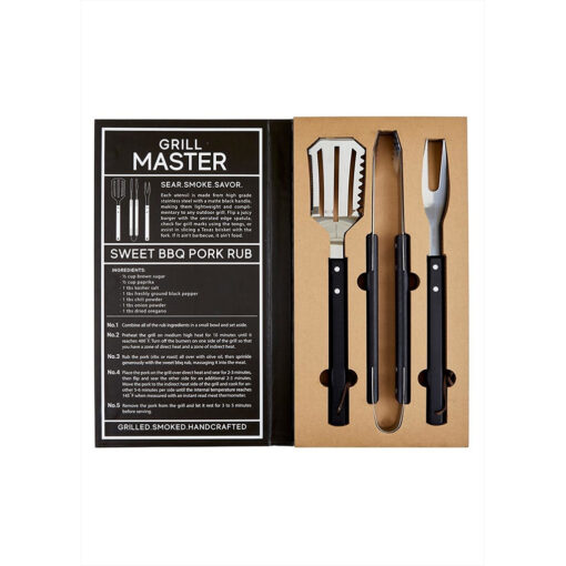 Set de 3 piezas espatula tenedor y pinzas para barbacoa 9.7x18.2"