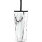 Vaso clasico con pajilla blanco marmol  20 oz