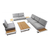Set de sala de exterior donya de teca con cojines color gris sillon para 3 personas sillon para 2 personas sillon individual y mesa de centro