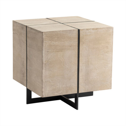 Mesa lateral  diseño de cuadros acado en madera de acacia 56 x 56 x 59 cms