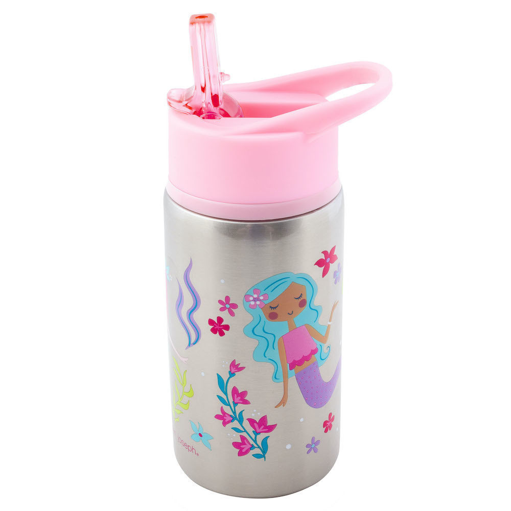 Termo de acero inoxidable con diseño de sirena con tapadera rosada