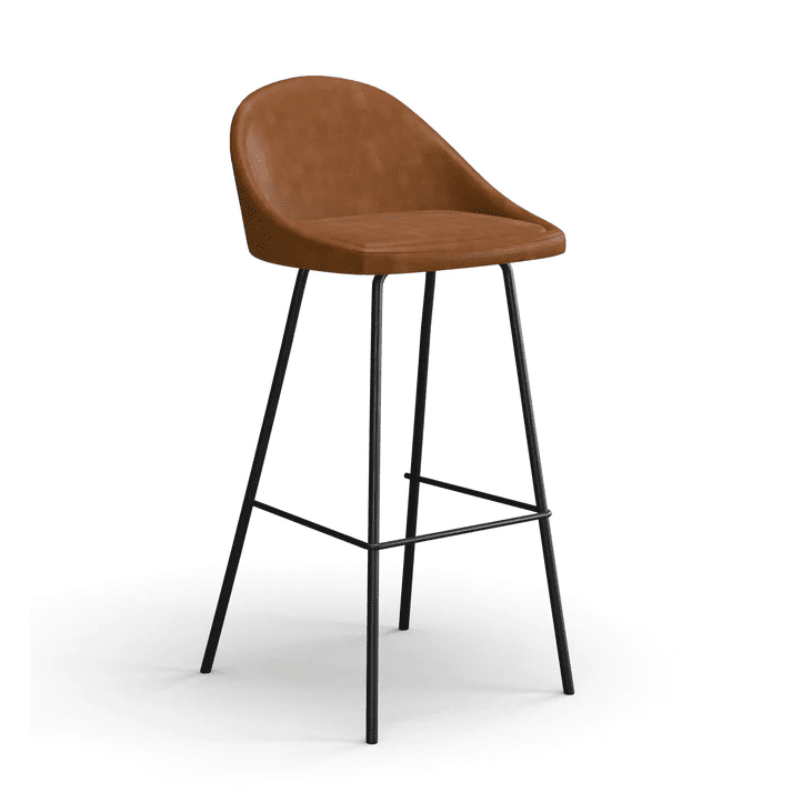 Barstool marco en color marron cuero sintetico con patas negra 19.75" x 19.5" x 39"