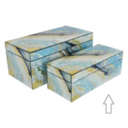 Caja decorativa de colores celeste amarillo y blanco 12 x 4.75x 4