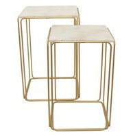 Mesa dorada con top de marmol blanco cuadrado pequeña 26 x 19 x 19"