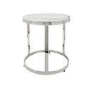 Mesa auxiliar redonda de metal plateado con top de marmol 18x18x20"