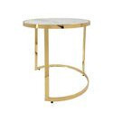 Mesa auxiliar redonda de metal dorado con top de marmol 24x24x24"