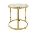 Mesa auxiliar redonda de metal dorado con top de marmol 18x18x20"