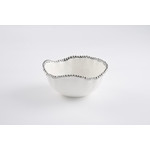 Bowl mediano  para ensalada color blanco orilla plateada de porcelana 8.5" x 8" x 3.5"