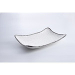 Plato para servir rectangular blanco con orilla plateada de porcelana 18" á 12" á 3"