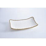Plato para servir rectangular blanco con orilla dorada de porcelana 18" á 12" á 3"
