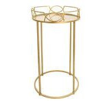 Mesa auxiliar con top de vidrio nevado color dorado 18x18x32"