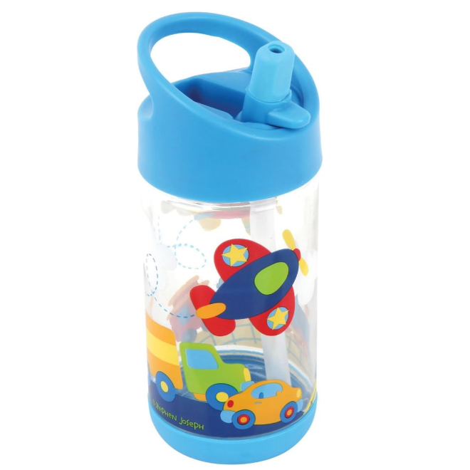 Botella con Figuras de Transporte, Celeste