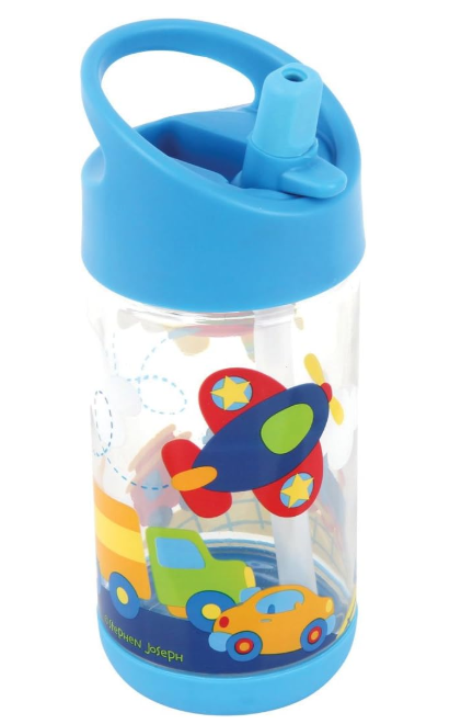 Botella con Figuras de Transporte, Celeste