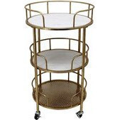 Carrito de bar de 3 niveles con top blanco en color dorado 17 x 17 x 30 pulg