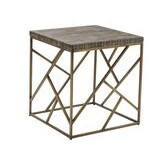 Mesa auxiliar cuadrada con top de madera y estructura dorada 22x22x24"