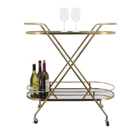 Carrito de Bar Ovalado con 2 Niveles Top de Espejo