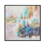 Pintura abstracta hecha a mano de en tonos rosa celeste y azul 32x32"