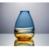 Vase decorativa  ovalada en tono azul y amarillo de 11"