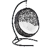 Columpio de rattan sintetico con base de aluminio color cafe y cojin blanco 43.5" x 40" x 71"