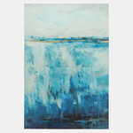 Pintura abstracta en canvas color en tonos azules desgradado con dorado 33x49"