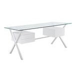 Escritorio top de vidrio con 2 gavetas y patas plateadas 71" x 35.5" x 30"