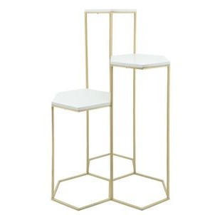 Soporte para plantas de 3 niveles color dorado top blanco 32"
