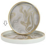 Bandeja decorativa redonda grande en color blanco y dorado 18 x 18 x 1.50