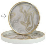 Bandeja decorativa redonda pequeña en color blanco y dorado 16 x 16 x 1.50