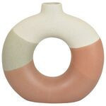 Vase decorativa redonda con hueco color café gris beige 12.50 x 3.50 x 12"