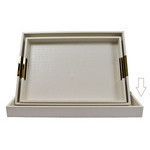 Bandeja decorativa rectangular de madera grande color blanco detalle dorado 20.50 x 15 x 1.50"