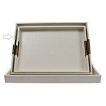 Bandeja decorativa rectangular de madera mediano color blanco detalle dorado 19.50 x 14 x 1.50"