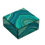 Caja decorativa cuadrada de 4.25x4.25x3.25" diseño ondas azul verde y dorado