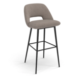 Silla de bar en tela boucle color gris con patas negras 20"x 20" x 39.5"