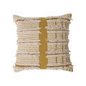 Cojin de algodon color mostaza con apliques en color blanco 18"