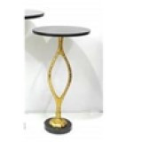 Mesa de acento base de aluminio dorada y top de marmol negro 13x25"