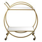 Carrito de bar circular de 2 niveles top de vidrio estructura dorada 27 x 30"