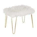 Stool moderno patas doradas y piel sintetica en blanco 24x19"